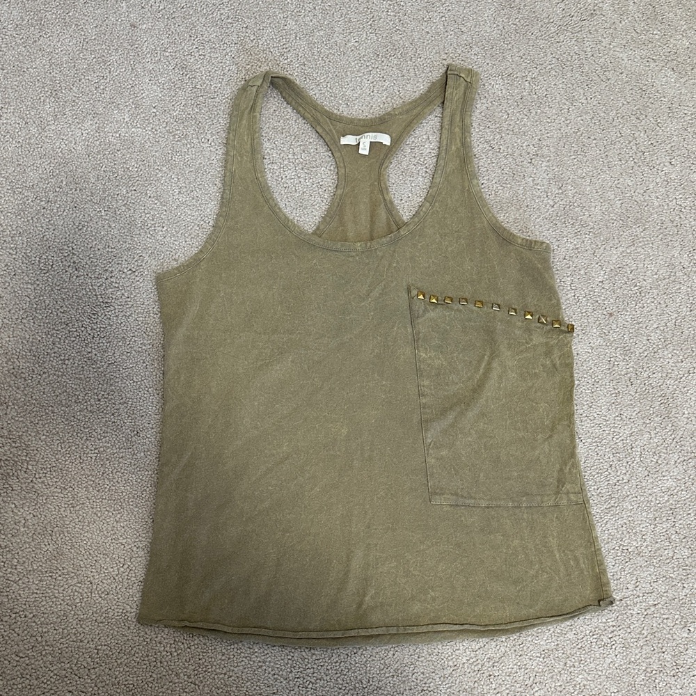 Light Army green Tank Top with Studded Pocket